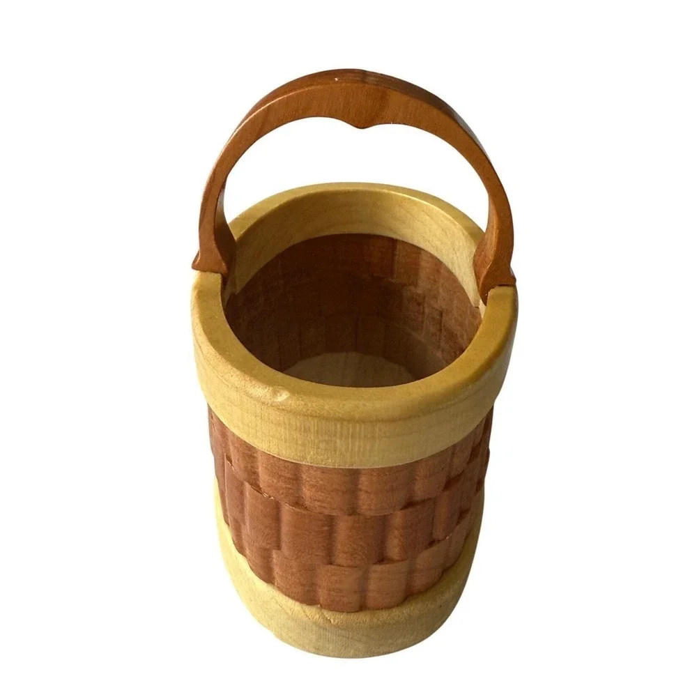 Vintage Handcrafted Wood Splint Mini Basket Signed‎ Marty Worth Cottagecore